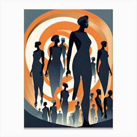 They are In power , vector art, women, minimalist vector art, woman empowerment, independent women, change in the world, change, shades of grey, grey and orange  Canvas Print