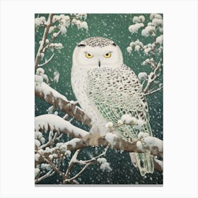 Ohara Koson Inspired Bird Painting Snowy Owl 2 Canvas Print