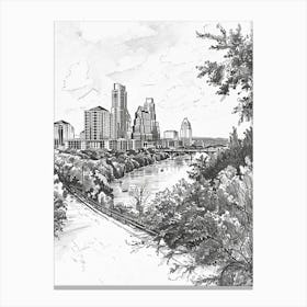 Skyline Austin Texas Black And White Drawing 2 Canvas Print