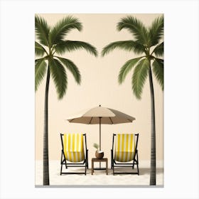 Beach Chairs And Umbrella 1 Canvas Print