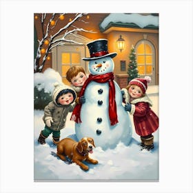 Snowman With Kids Canvas Print