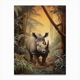 Rhino In The Trees At Sunset Realistic Illustration 3 Canvas Print