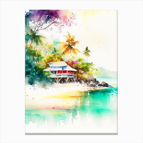 Koh Phangan Thailand Watercolour Pastel Tropical Destination Canvas Print