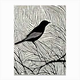 Blackbird Linocut Bird Canvas Print