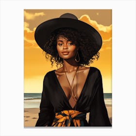 Illustration of an African American woman at the beach 98 Canvas Print