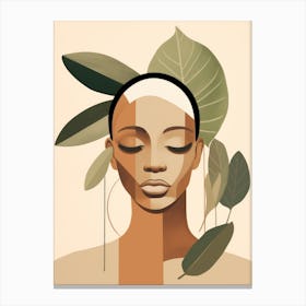 Portrait Of African Woman With Leaves Canvas Print