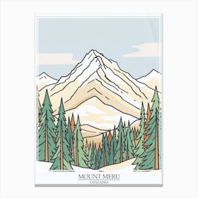 Mount Meru Tanzania Color Line Drawing 4 Poster Canvas Print