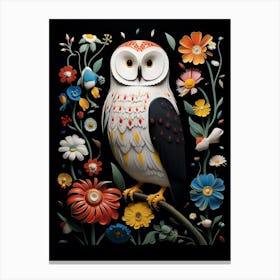 Folk Bird Illustration Snowy Owl 3 Canvas Print