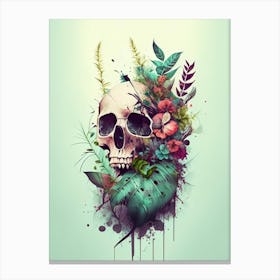 Skull With Splatter Effects 3 Botanical Canvas Print