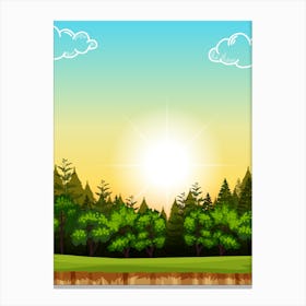 Landscape With Trees And Sun Canvas Print