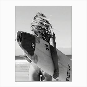 Surfer Girl Black And White Vintage Canvas Print