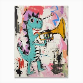 Abstract Dinosaur Scribble Playing The Trumpet 3 Canvas Print