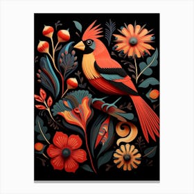Folk Bird Illustration Northern Cardinal 3 Canvas Print