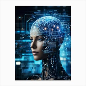 Abstract Painting Of A Cybernetic Human Head Integrating Seamlessly With A Futuristic Security Conce (2) Canvas Print