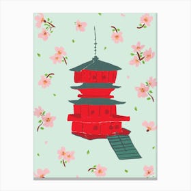 Cherry Blossoms and Temple Canvas Print
