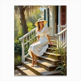 Lady On The Porch Canvas Print