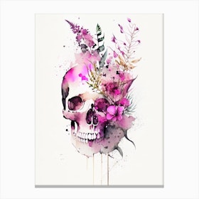Skull With Watercolor Or Splatter Effects Pink 2 Botanical Canvas Print
