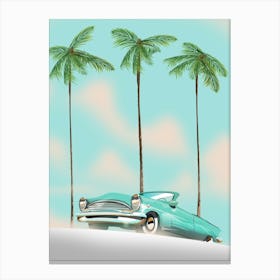 Classic American Car With Palm Trees Canvas Print