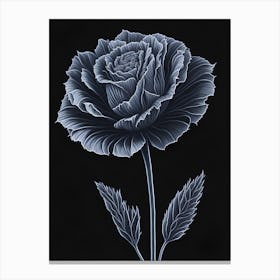 A Carnation In Black White Line Art Vertical Composition 60 Canvas Print