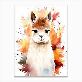 A Llama Watercolour In Autumn Colours 2 Canvas Print