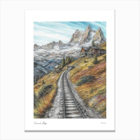 French Alps France Pencil Sketch 1 Watercolour Travel Poster Canvas Print
