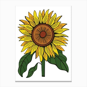 Yellow Sunflower Contemporary Botanical Illustration Canvas Print
