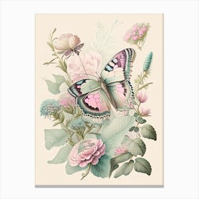 Butterfly In Garden Vintage Pastel 1 Canvas Print