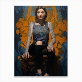 Cyan and Gold Sitter Canvas Print