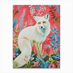 Floral Animal Painting Arctic Fox 1 Canvas Print