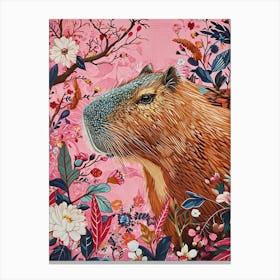 Floral Animal Painting Capybara 4 Canvas Print