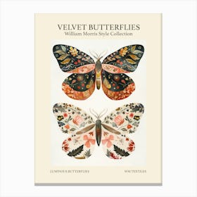 Velvet Butterflies Collection Luminous Butterflies William Morris Style 1 Canvas Print