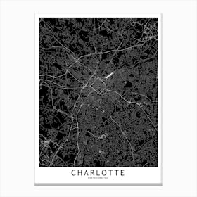 Charlotte Black And White Map Canvas Print
