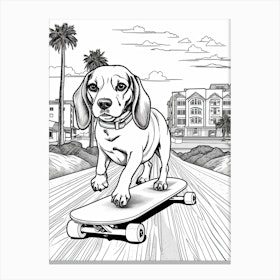 Beagle Dog Skateboarding Line Art 1 Canvas Print