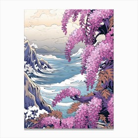 Great Wave With Wisteria Flower Drawing In The Style Of Ukiyo E 1 Canvas Print
