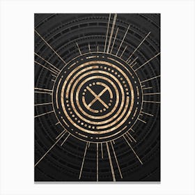 Geometric Glyph Symbol in Gold with Radial Array Lines on Dark Gray n.0251 Canvas Print