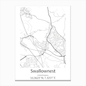 Swallownest,United Kingdom Minimalist Map Stampe su tela