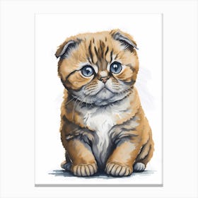 Cute Scottish Fold Cat Painting (2) Canvas Print