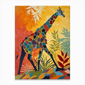 Colourful Giraffe In The Leaves Illustration 6 Canvas Print