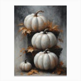 White Pumpkins Moody Dark Fall Decor | Neutral Tones Halloween Art | Spooky Cottagecore Prints | Witchcraft Feature Wall Autumn Witchy HD Canvas Print