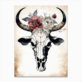 Vintage Boho Bull Skull Flowers Painting (52) Canvas Print