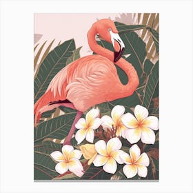 American Flamingo And Plumeria Minimalist Illustration 2 Canvas Print