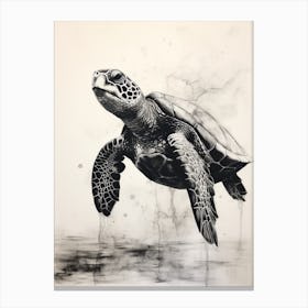 Black Watercolour Drawing Of A Sea Turtle Canvas Print