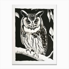 Collared Scops Owl Linocut Blockprint 1 Canvas Print