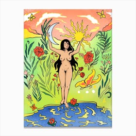 Nude Garden Goddess Psychedelic Canvas Print