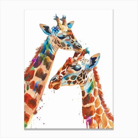 Giraffe & Calf Water Colour Style 3 Canvas Print