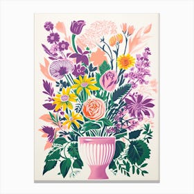 Colourful Flower Still Life In Risograph Style 8 Canvas Print