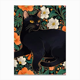 Black Cat With Flowers 8 Canvas Print