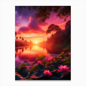 Beautiful Lotus Lake Landscape 6 Canvas Print