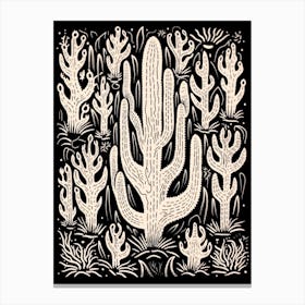 B&W Cactus Illustration Woolly Torch Cactus 3 Canvas Print