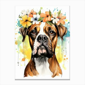 Boxer Portrait With A Flower Crown, Matisse Painting Style 5 Canvas Print